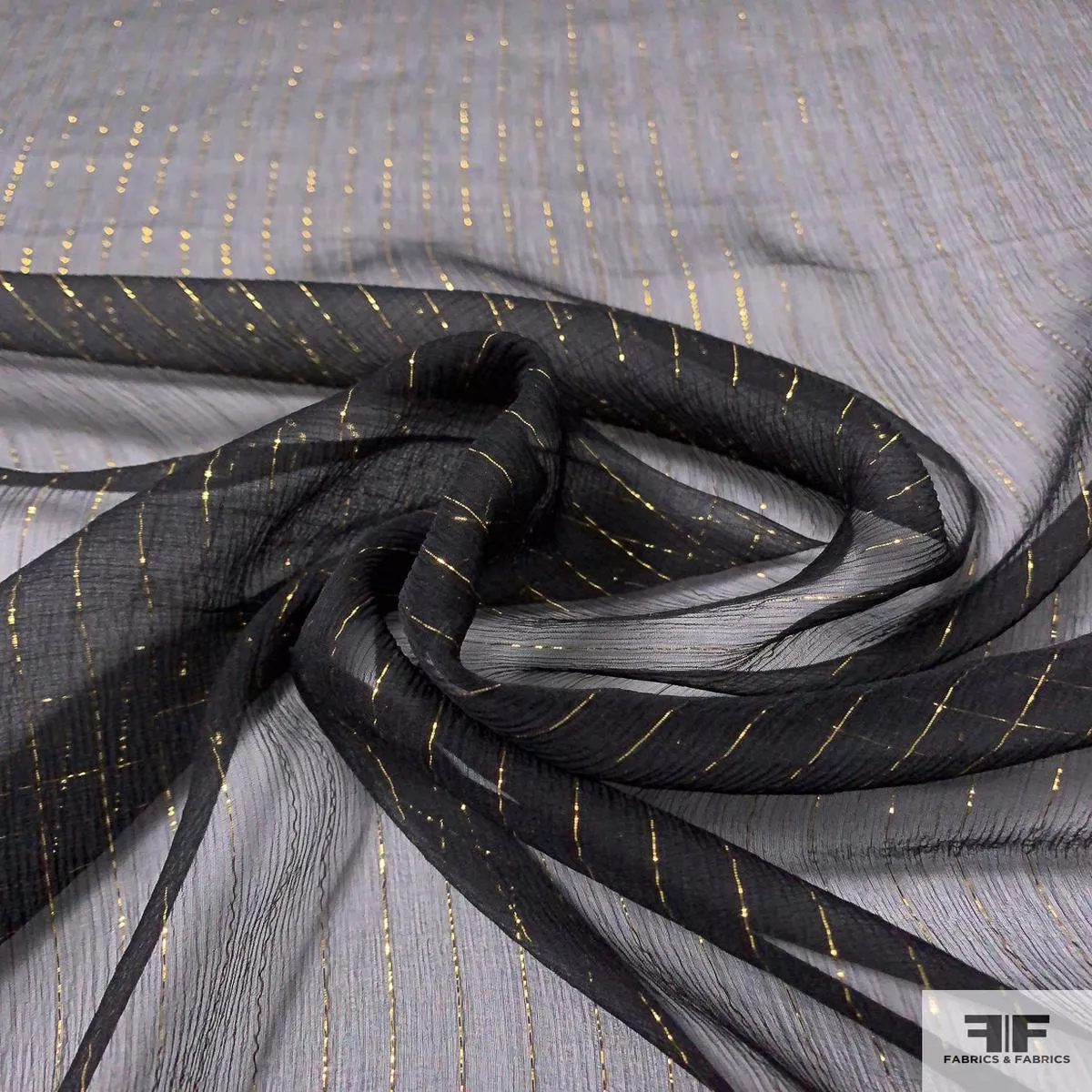 Silk Chiffon with Gold Lurex Pinstripes – Black / Gold